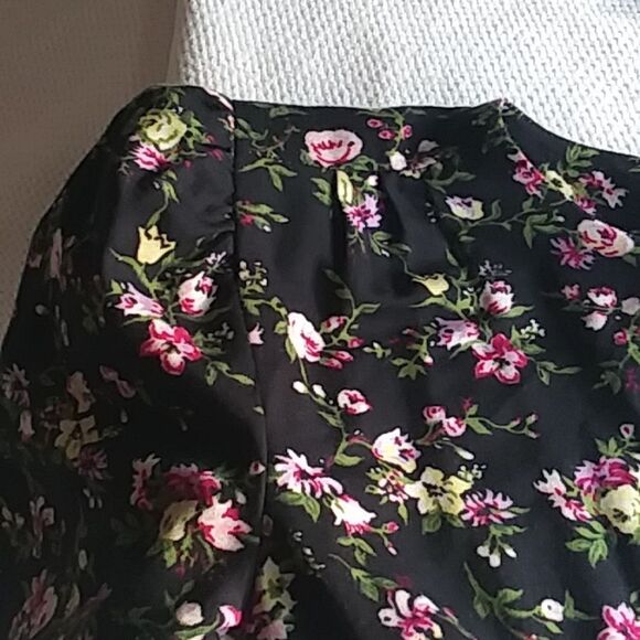Worthington Dress Vintage 80s 90s Puffed 3/4 Sleeves Floral Pink on Black 10/12 - Picture 13 of 13